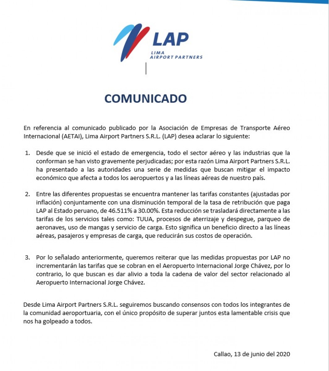 Comunicado de LAP